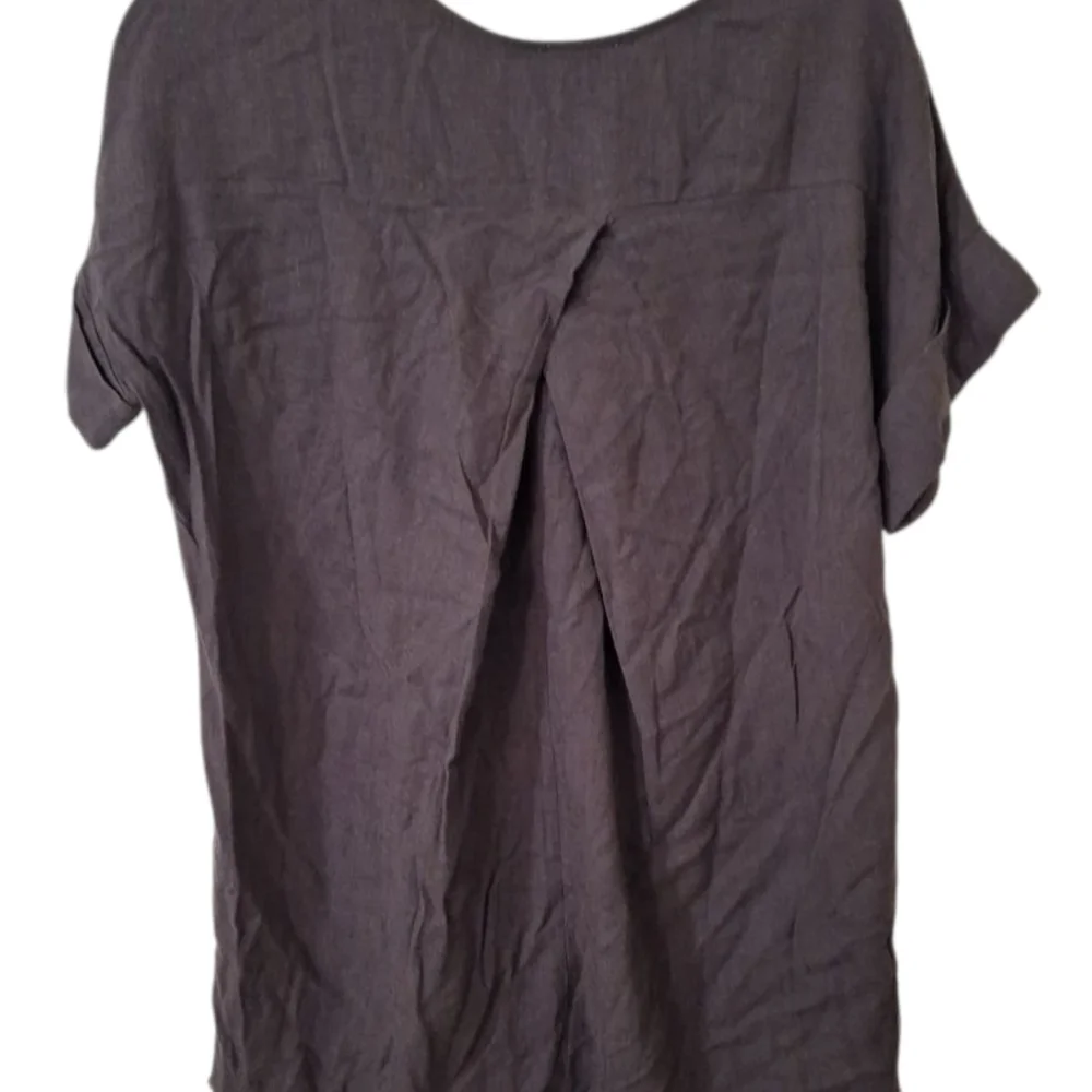 Umgee Brown Linen Blend Womens Cuffed Short Sleeve Top Sz Sm Raw Hem  Pocket NEW - Picture 3 of 9